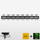 LED light bar with color options and Tomar Off-Road Lighting logo on a white background